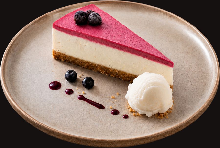 Vegán erdeigyümölcsös sajttorta citrom sorbet-val
